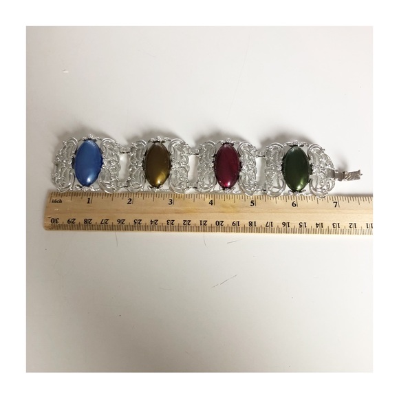 Vintage SARAH COVENTRY Silver Tone Filigree Link Bracelet w/ Multi-color Lucite - Picture 13 of 16